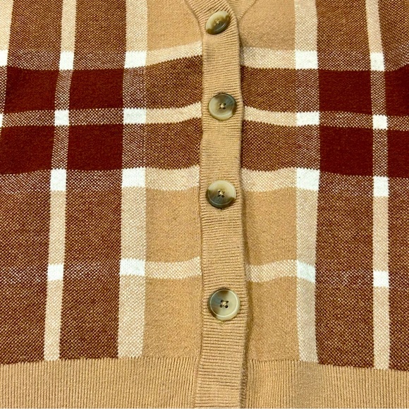 Rachel Zoe Brown Plaid Button-up Cardigan Sweater M - Picture 3 of 9